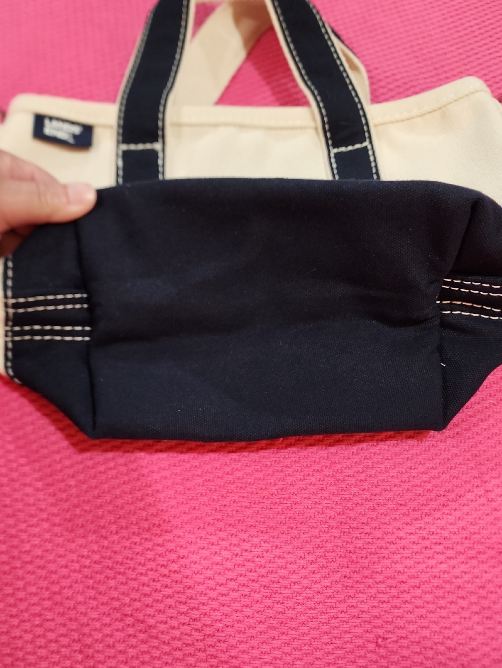NWOT Lands' End Small 3 Pocket Natural/Navy Open Top Canvas Tote Bag - Picture 5 of 12